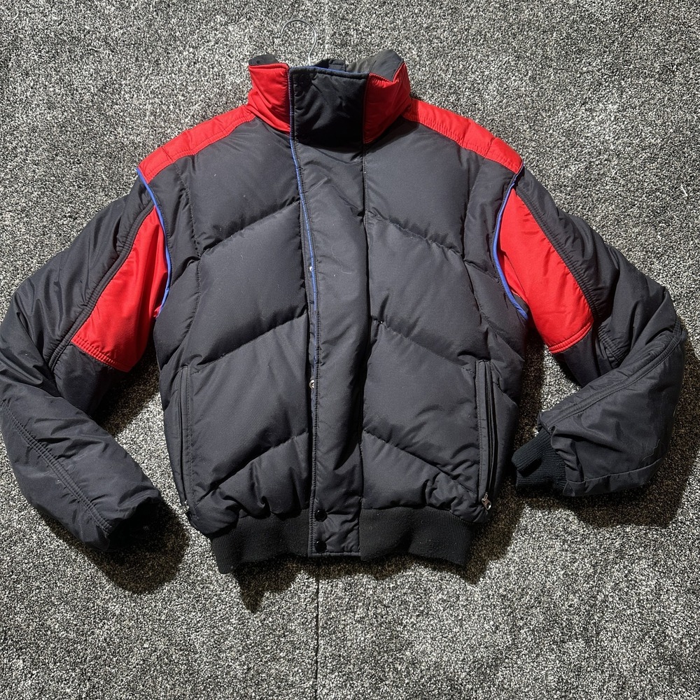 VTG 1st Down Jacket Mens M Black Puffer‎ Goose Down Insulated Zip Pockets Short